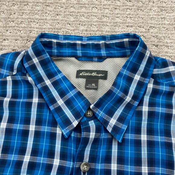Eddie Bauer Shirt Men XL Blue Plaid Button Up Polo Lightweight Breathable Preppy - Picture 4 of 9
